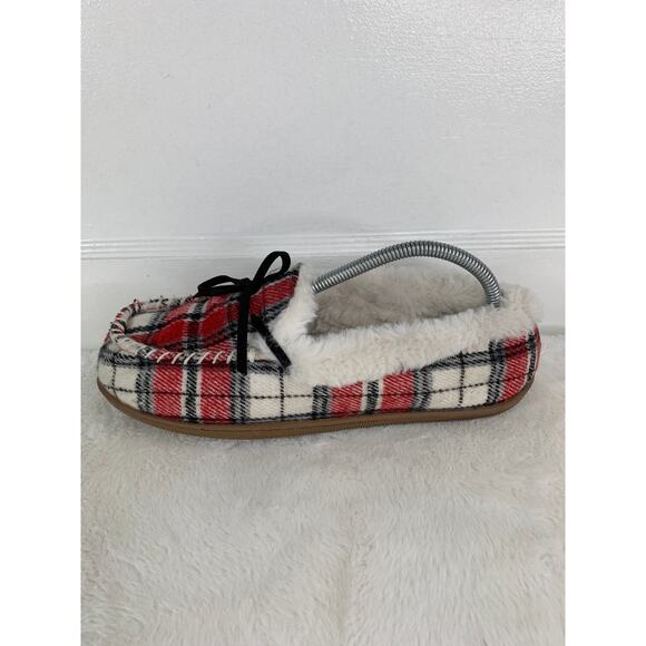 Sonoma Women’s Red Checkered Fur Slip-On Slippers Size 9-10 - Picture 4 of 9